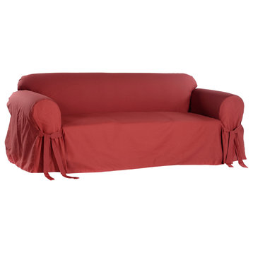 Classic Slipcovers Cotton Duck 1-Piece Loveseat Slipcover, Red