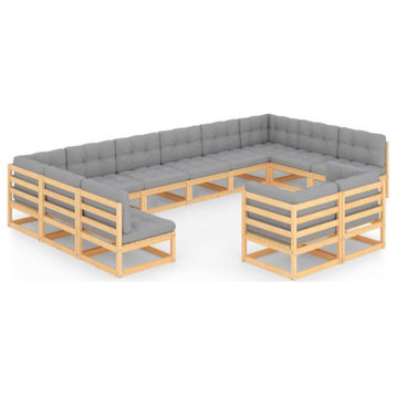 vidaXL Patio Lounge Set Outdoor Sectional Sofa Set 12 Piece Solid Wood Pine
