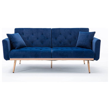 Navy Blue Velvet Couch, Tufted Loveseat Sofa