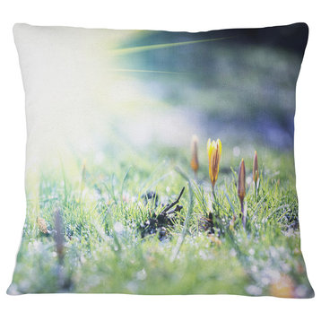 Beautiful First Spring Flowers At Dawn Floral Throw Pillow, 18"x18"