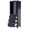 Daria Linen Tower in Dark Blue with Matte Black Trim & Shelved Cabinet Storage