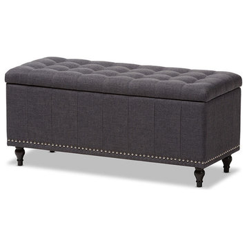 Kaylee Classic Upholstered, Button-Tufting Storage Ottoman Bench, Dark Gray