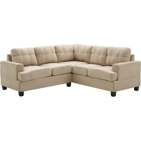 Maklaine Transitional Microsuede Sectional in Vanilla Finish