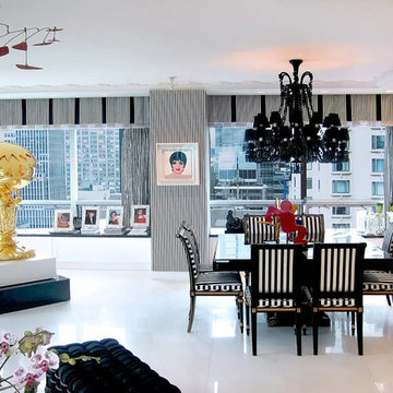 Striking Black Modern Chandelier as a Statement Lighting Piece in this Miami Res