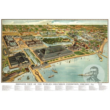 Historic Chicago, IL Map 1893, Vintage Illinois Art Print, 12"x18"
