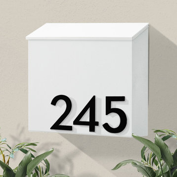 The Inbox Wall Mounted Mailbox  + House Numbers, Lock Included, Outgoing Flag, White, Black Font
