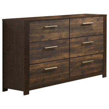 Benzara BM232620 58" 6 Drawer Wooden Dresser With Grains, Rustic Brown