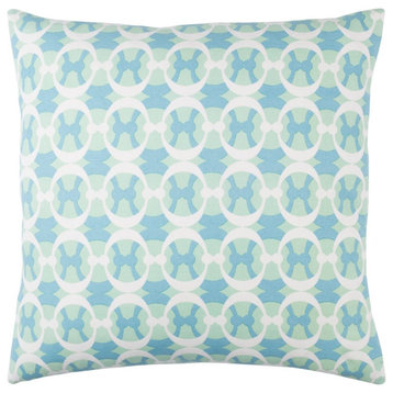 Lina by Surya Poly Fill Pillow, Mint/Sky Blue/White, 20' x 20'