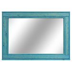 Renewed Decor - Aqua Stained Herringbone Vanity Mirror, 24'x30" - Give any room in your home charm with this handmade reclaimed styled wood mirror. The wood has been given new life sanded and restored. It now it deserves a place to rest holding a mirror for your family and friends to enjoy for years to come.