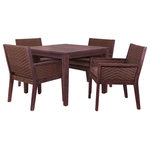 Courtyard Casual - Courtyard Casual Buena Vista II 5 pc Dining Set - Vacation at home and feel like you are at a resort with the Buena Vista II collection. Made of high grade FSC certified Eucalyptus wood and designed to be both comfortable and practical. This collection is made very comfortable with the Sunbrella brand fabric filled with densified foam and Dacron vertical fiber for the ultimate comfort. With a beautiful stained finish to enhance the wood you get a rustic look and feel. Synthetic barnwood woven resin finishes the framed look and adds additional value. Easy to assemble and 1 Year Limited Manufacturer Warranty