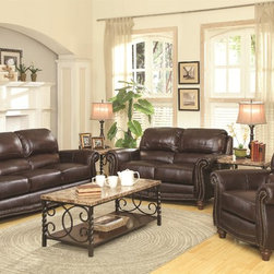 Coaster 3 Pieces Lockhart Brown Traditional Sofa Set - Living Room Furniture