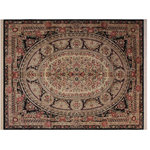 Bareens Designer Rugs - Abusson Pak Persian Jenniffe Black/Beige Wool Rug - 8'1'' x 10'2'' - Designed with mesmerizing intricacy and gorgeous color palette, this hand-knotted masterpiece demonstrates the beauty and electrifying thrill of Pak Persian art. These meticulously hand-knotted Pak-Persian rug is made with pure wool and features breathtaking traditional, transitional, and tribal designs in bold luxurious color pallets. Known for their intricate designs these rugs are a reproduction of Persian rugs, made in Pakistan with unique Mughal designs. Made by master weavers using the same Persian texture, design and dying technique, we wanted to produce the most significant manifestation of Persian art, life, and culture. This rug is most famous for its exceptional quality, incredible designs, patterns, and vibrant rich color. Pak-Persian rugs made with Persian weave with high knot counts, which enables the high intricacy and detail found in the patterns are also referred to as "State of art", each color adds a rich beautiful detail in the artwork of this rug. The design, color, and beautiful chromatic composition with a vibrant sheen with intricate designs, exude beauty, elegance, and quality make this rug a masterpiece of its own.