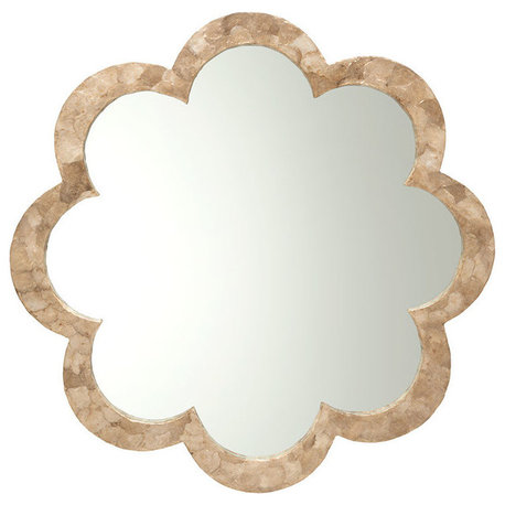 Flower Capiz Seashell Wall Mirror, Gold