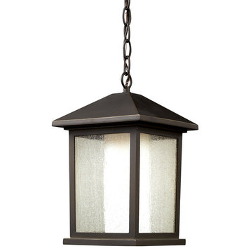 Mesa 1-Light Outdoor Chain Light, Oil Rubbed Bronze With Clear Seedy Glass