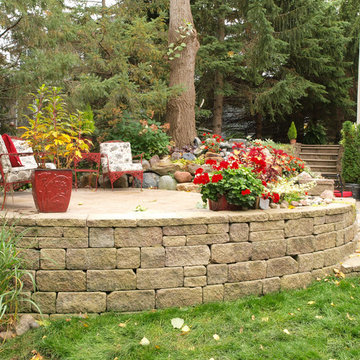 Concrete Block Raised Patio with Allan Block Retaining Walls