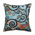 Klimt Tree Of Life Pillow Cover Birds Teal Blue Toss Pillows Handmade Wool 18x18