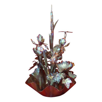Four-Tiered Iris Indoor Copper Fountain