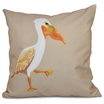 Pelican March, Animal Print Outdoor Pillow, Taupe And Beige, 18"x18"