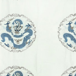 Blue Animal Custom Made Embroidered Dupioni Silk Curtains - Windows And Doors