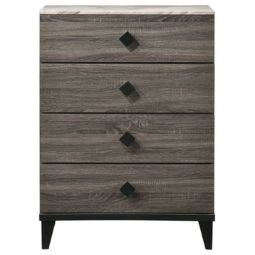 Elegant Dresser, Faux Marble Top & Drawers With Diamond Shaped Knobs, Gray Oak