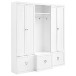 Crosley Furniture - Harper 3-Piece Entryway Set, White Hall Tree and 2 Pantry Closets - Take your home organization to the next level with the Harper 3pc Entryway Set. Comprised of two pantry closets flanking either side of a hall tree, this set is a multi-functional dream. The hall tree offers open hanging storage with four large double hooks plus an open-top shelf to tuck small storage baskets. Each pantry closet houses three adjustable and removable shelves that can adapt to a variety of storage needs. When you remove the shelves you can install the large double hooks for hanging storage. Both the hall tree and pantry closets feature large full-extension storage drawers with label holder hardware that can be customized with personal labels. The Harper 3pc Entryway Set can pair modularly with other items in the collection and create the look of genuine built-in storage.