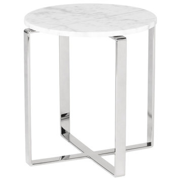 Rosa Side Table Marble, White Marble / Polished Stainless Base
