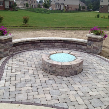 Unilock Dimensional Seat Wall, Fire PIt & Pillars w/ a Unilock Brussels patio
