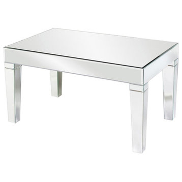 Modern Coffee Table, Tapered Legs and Rectangular Shape With Mirrored Cover