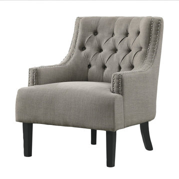 Classic Accent Chair, Button Tufted Wingback and Nailheaded Sloped Arms, Taupe