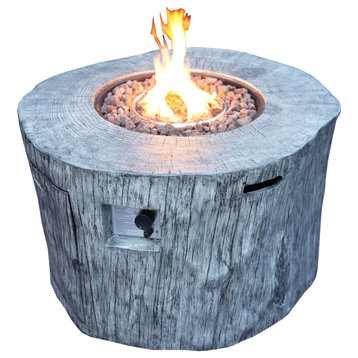 Patio Wood Coating Propane Fire Pit Table with Rain Cover, Gray