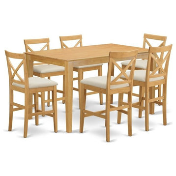 7-Piece Counter Height Dining Room Set, Pub Table And 6 Bar Stools With Backs