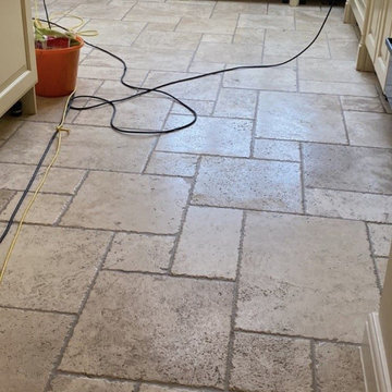 Dirty Travertine Kitchen Floor Tiles Renovated in Gidea Park Romford