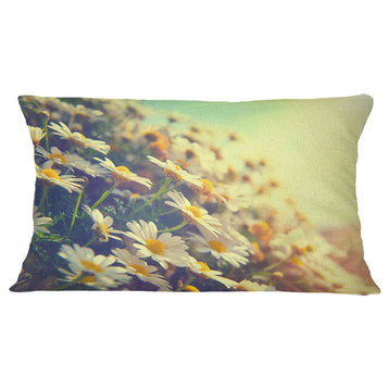 Nature With Blooming Chamomiles Floral Throw Pillow, 12"x20"