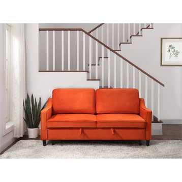 Lexicon Adelia Velvet Upholstered Convertible Studio Sofa in Orange