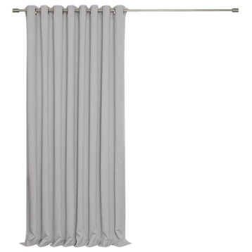 Ribbon Bordered Cotton Curtains, Blackout Lining, Lightgrey, 100"x84"