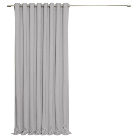 Ribbon Bordered Cotton Curtains, Blackout Lining, Lightgrey, 100"x84"