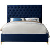 Cruz Velvet Upholstered Bed, Navy, Queen