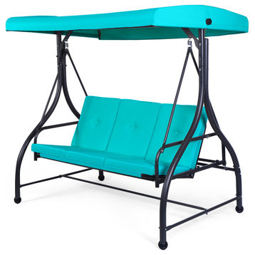Costway Outdoor Swing Canopy Hammock 3 Seats Patio Furniture Turquoise