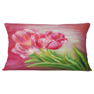 Red Tulips in Red Background Floral Throw Pillow, 12"x20"