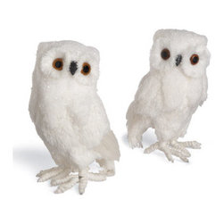 Set Of Two Small Snowy Owls - Holiday Decorations