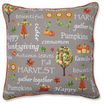 Pillow Perfect - Autumn Harvest Haystack Indoor/Outdoor Floor Pillow - Welcome autumn with this floor pillow displaying the perfect combination of heartwarming sentiments & cherished harvest elements. Rich, vibrant colors pop off the neutral background making a statement for any seating area all season long, indoors or outdoors.   Additional features of this floor pillow include a coordinating welt cord, recycled polyester fiber-fill with a sewn seam closure, and UV protection making it suitable for indoor and outdoor use.