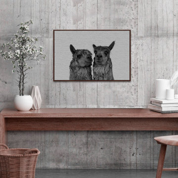 "Llama Couple" Floater Framed Painting Print on Canvas