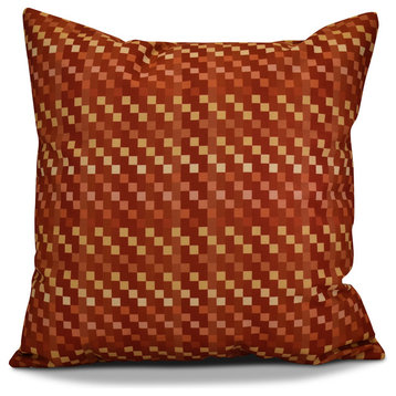 Mad for Plaid Geometric Print Outdoor Pillow, Rust, 20"x20"