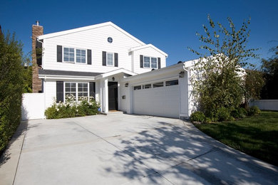 Example of a large classic white two-story concrete fiberboard exterior home design in Los Angeles