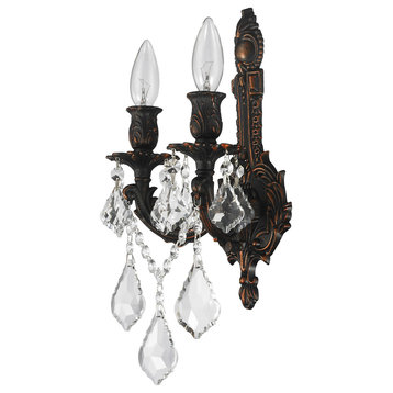 Diana Wall Sconce, 2-Light, Clear Crystal, Flemish Brass