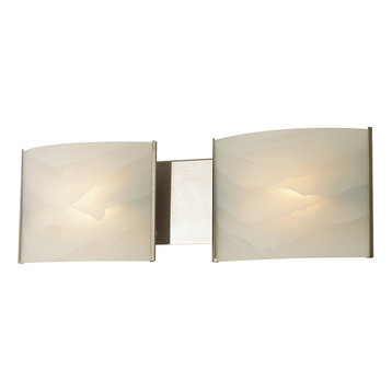 Bath Lighting Metal Glass Pannelli 2-Light, Stainless Steel and White Alabaster