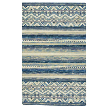 Shakta-Kelim Runner Hand Tufted Rug, Blue, 5'x8'