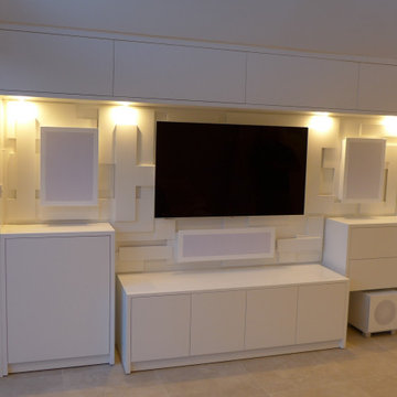 Media wall showing downlighting