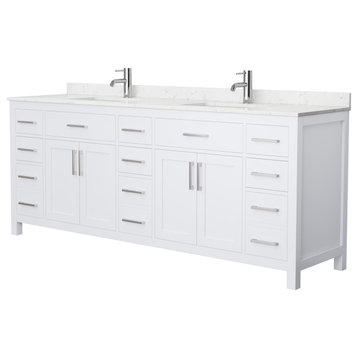 Beckett 84" White Double Vanity, Carrara Cultured Marble Top