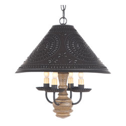 Primitive Homespun Shade Light Punched Tin Wood, Pearwood - Pendant Lighting